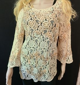VTG SEQUIN & BEAD SUNDANCE Top Ivory Lace Shirt